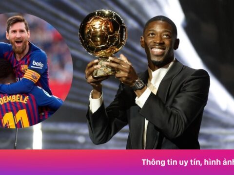 Messi chúc mừng Dembele